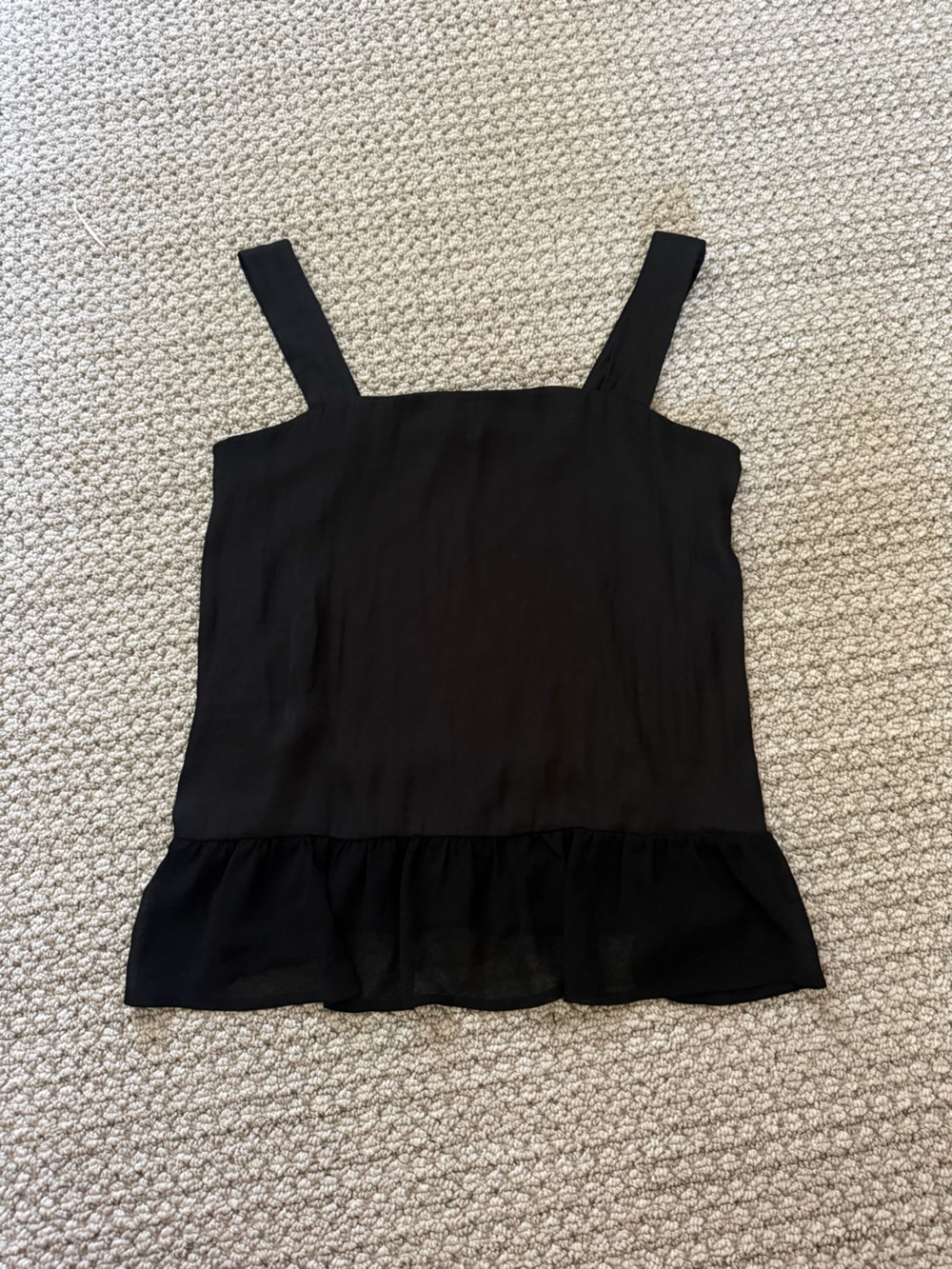 Sisley Black Square Neck Ruffle-Hem Blouse